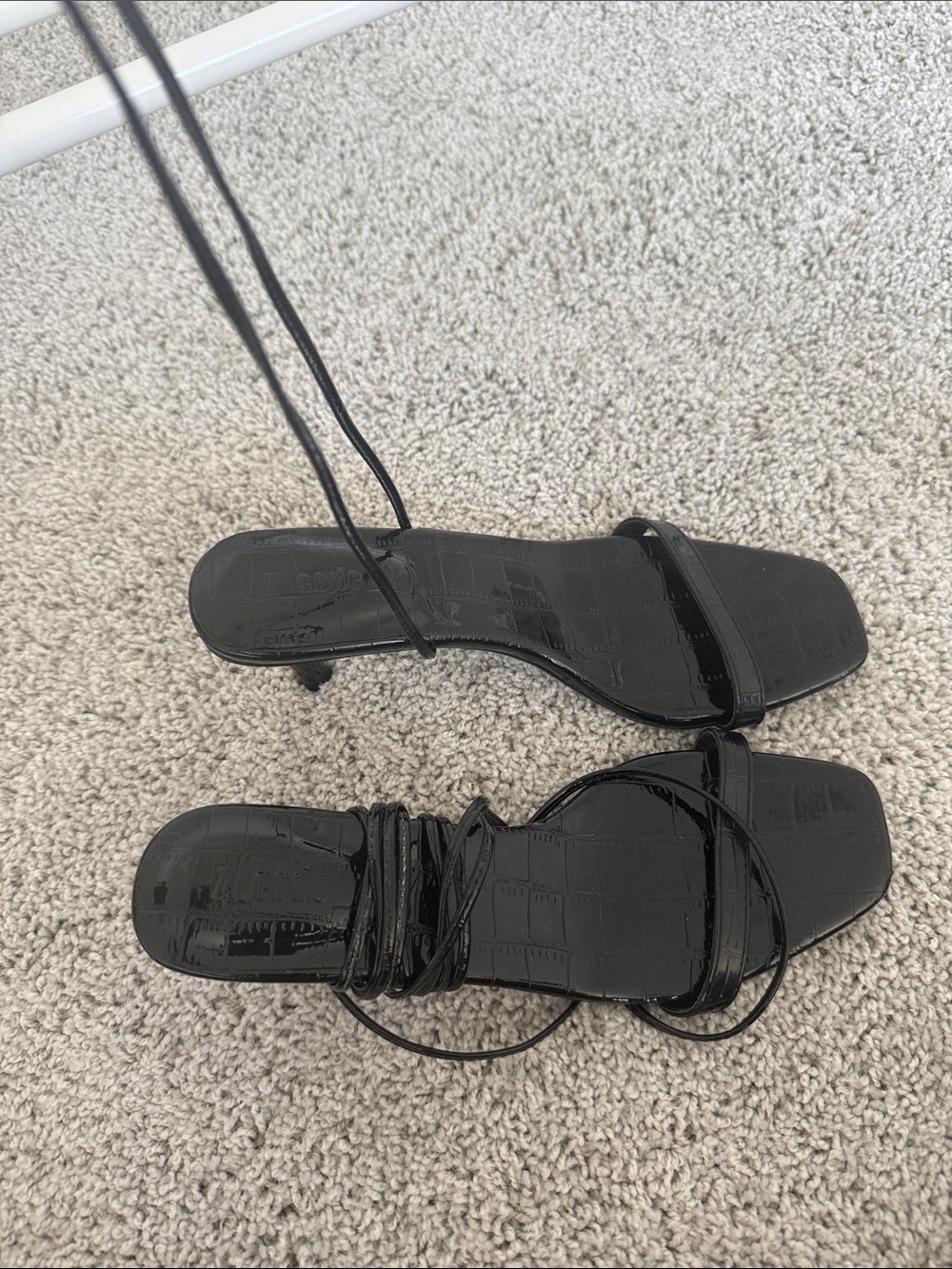 Z code Z Black Lace-Up Square-Toe Kitten Heel Sandals
